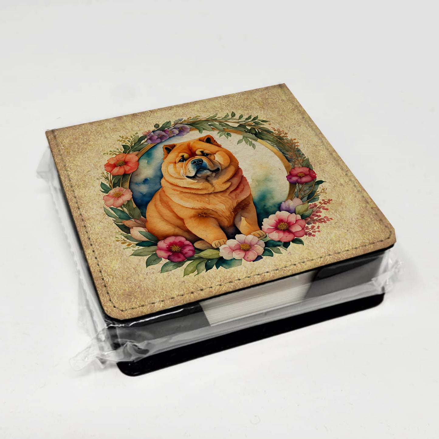 Chow Chow and Flowers PU Leather Note Paper Holder