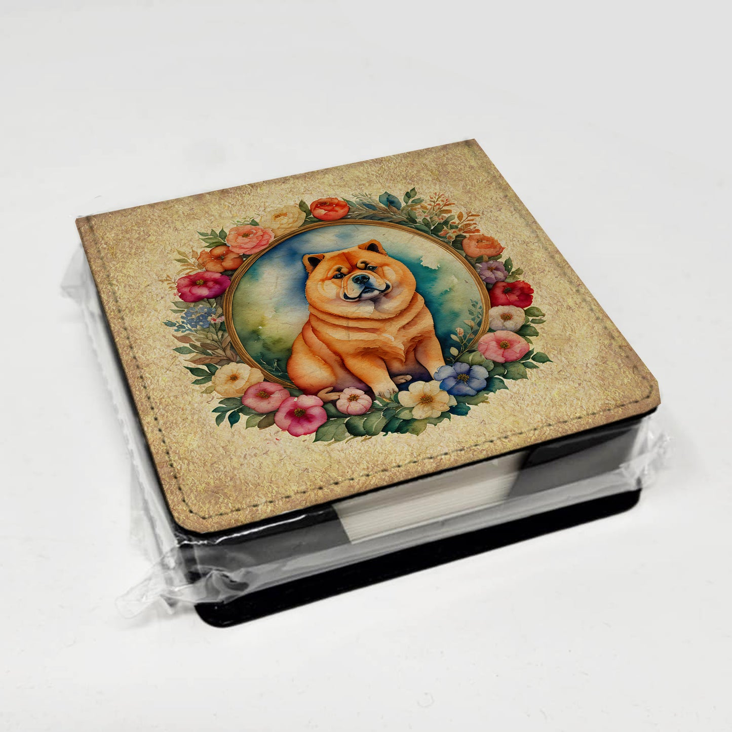 Chow Chow and Flowers PU Leather Note Paper Holder