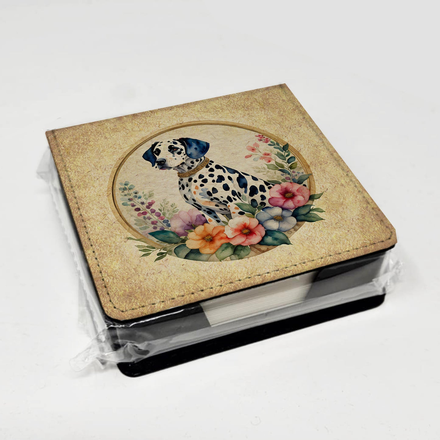 Dalmatian and Flowers PU Leather Note Paper Holder