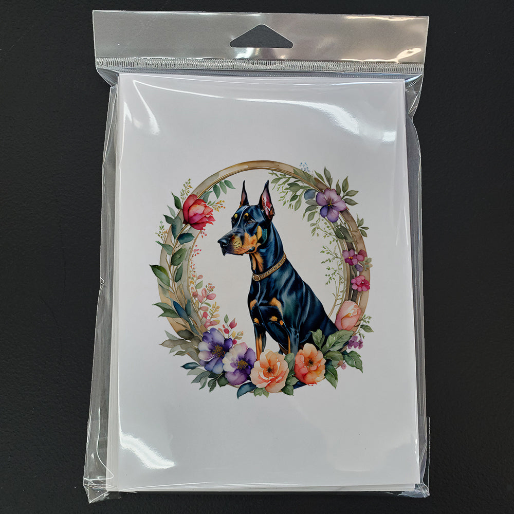 Doberman Pinscher and Flowers Greeting Cards Pack of 8