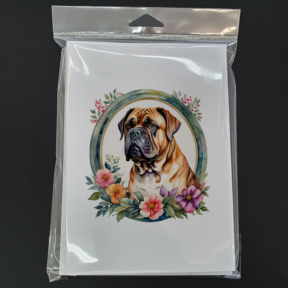 Dogue de Bordeaux and Flowers Greeting Cards Pack of 8