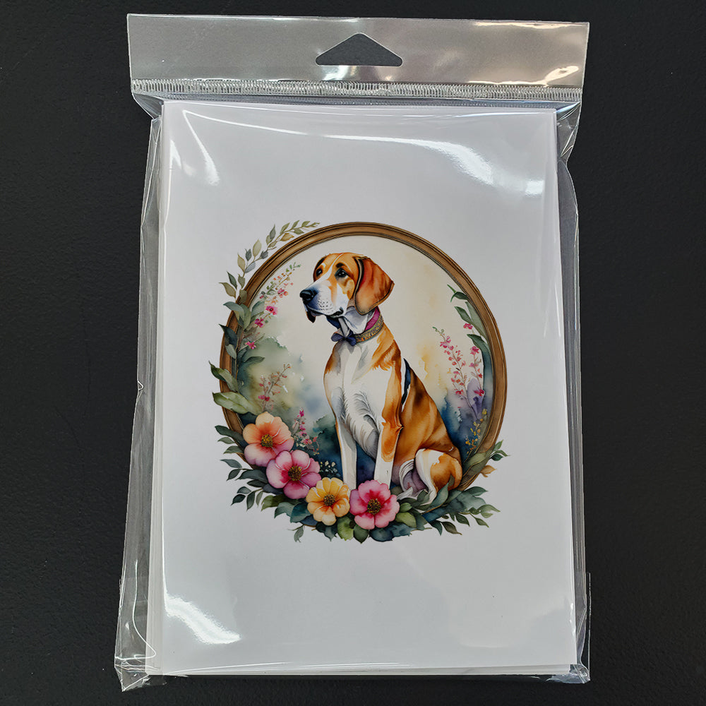 English Foxhound and Flowers Greeting Cards Pack of 8