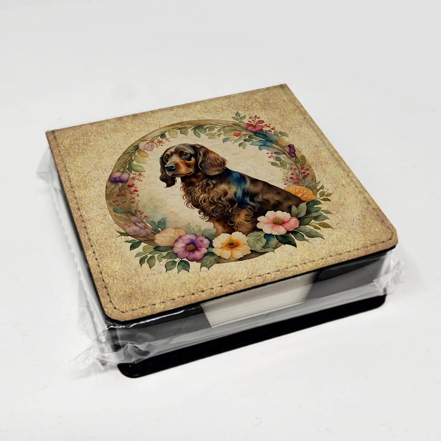 Field Spaniel and Flowers PU Leather Note Paper Holder