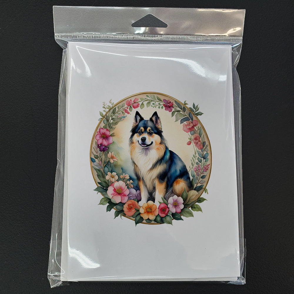 Finnish Lapphund and Flowers Greeting Cards Pack of 8