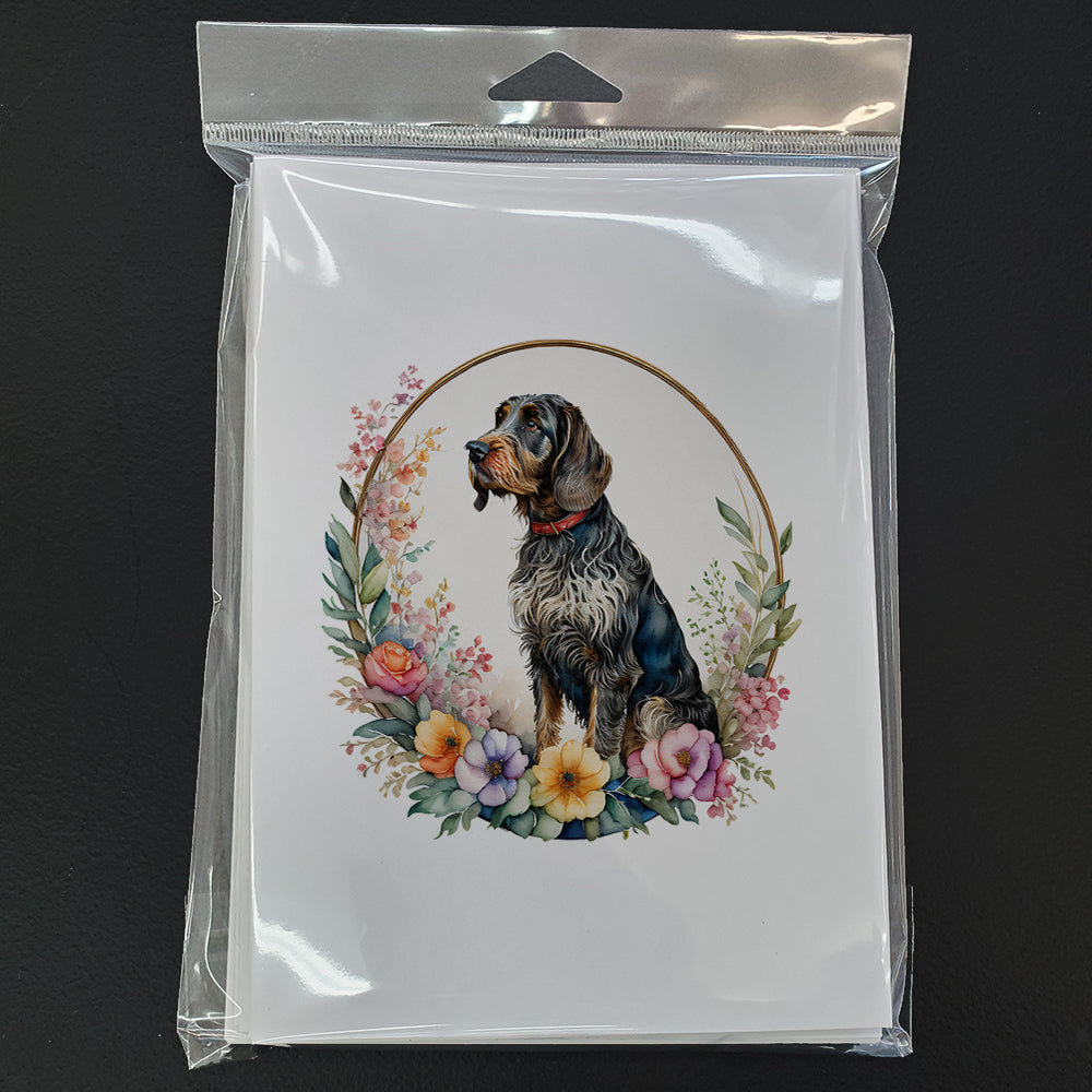German Wirehaired Pointer and Flowers Greeting Cards Pack of 8