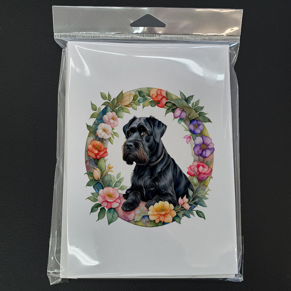 Giant Schnauzer and Flowers Greeting Cards Pack of 8
