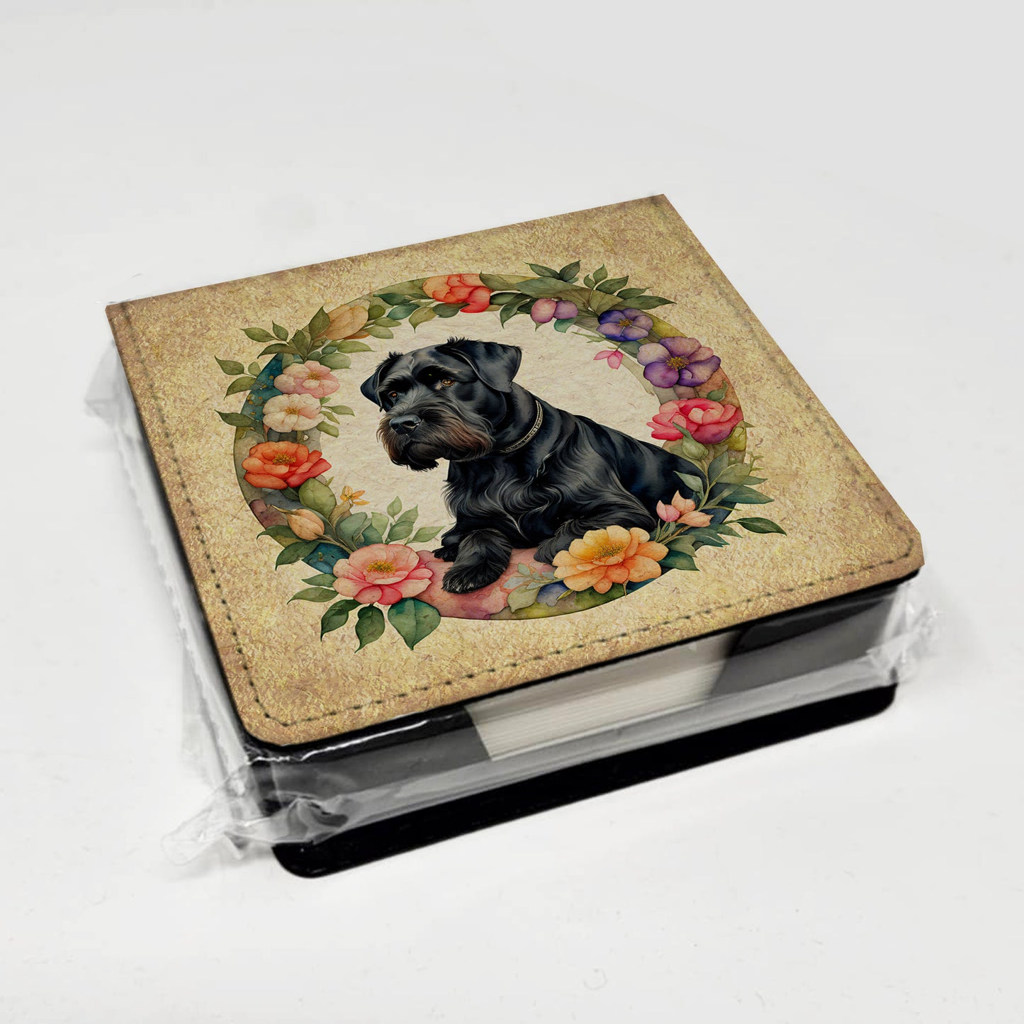 Giant Schnauzer and Flowers PU Leather Note Paper Holder