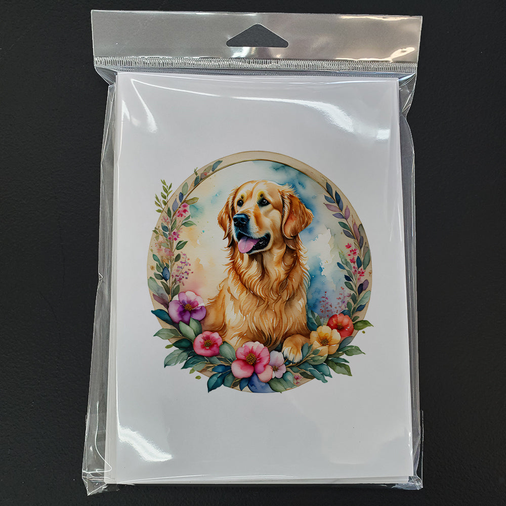 Golden Retriever and Flowers Greeting Cards Pack of 8