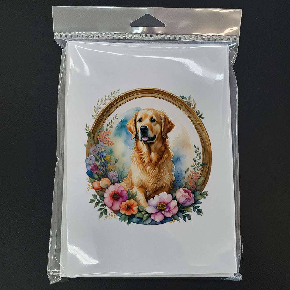 Golden Retriever and Flowers Greeting Cards Pack of 8