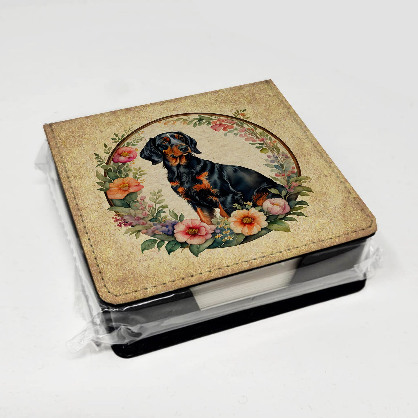 Gordon Setter and Flowers PU Leather Note Paper Holder