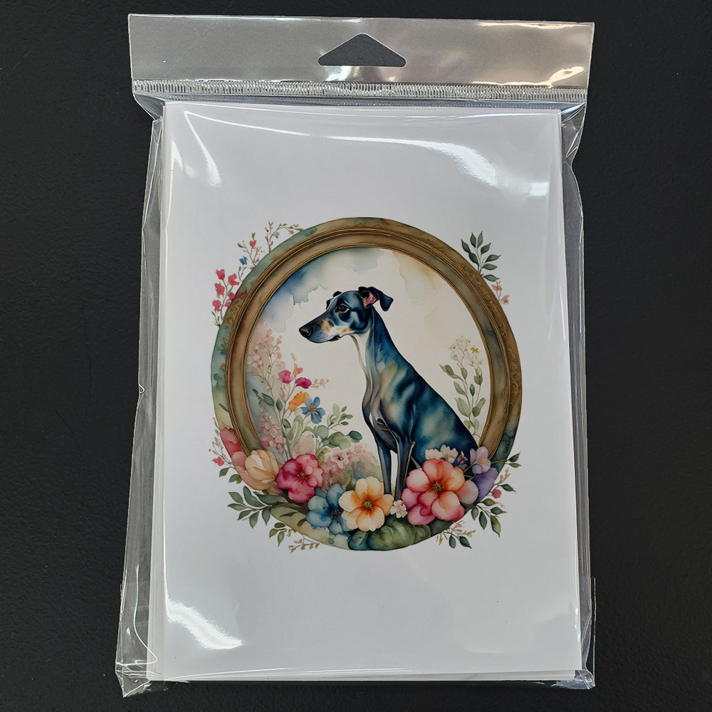 Greyhound and Flowers Greeting Cards Pack of 8