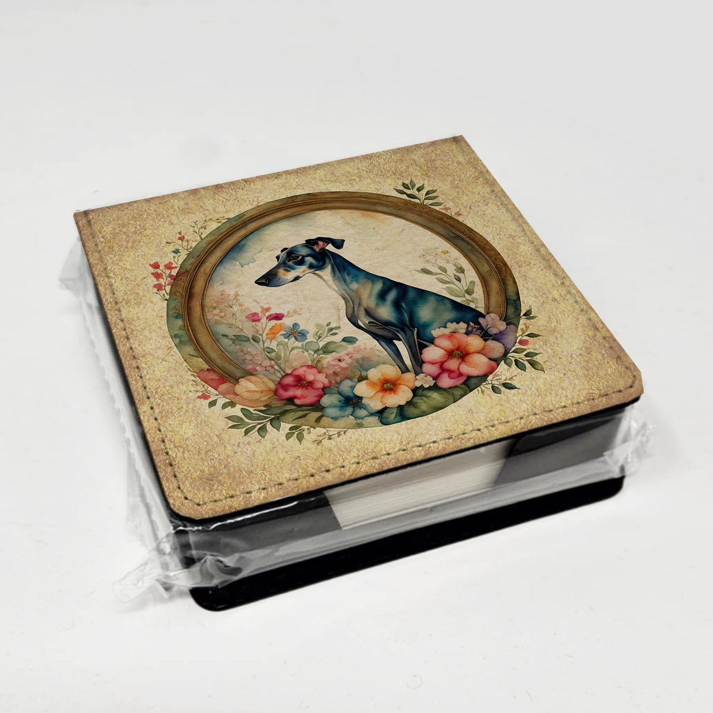 Greyhound and Flowers PU Leather Note Paper Holder