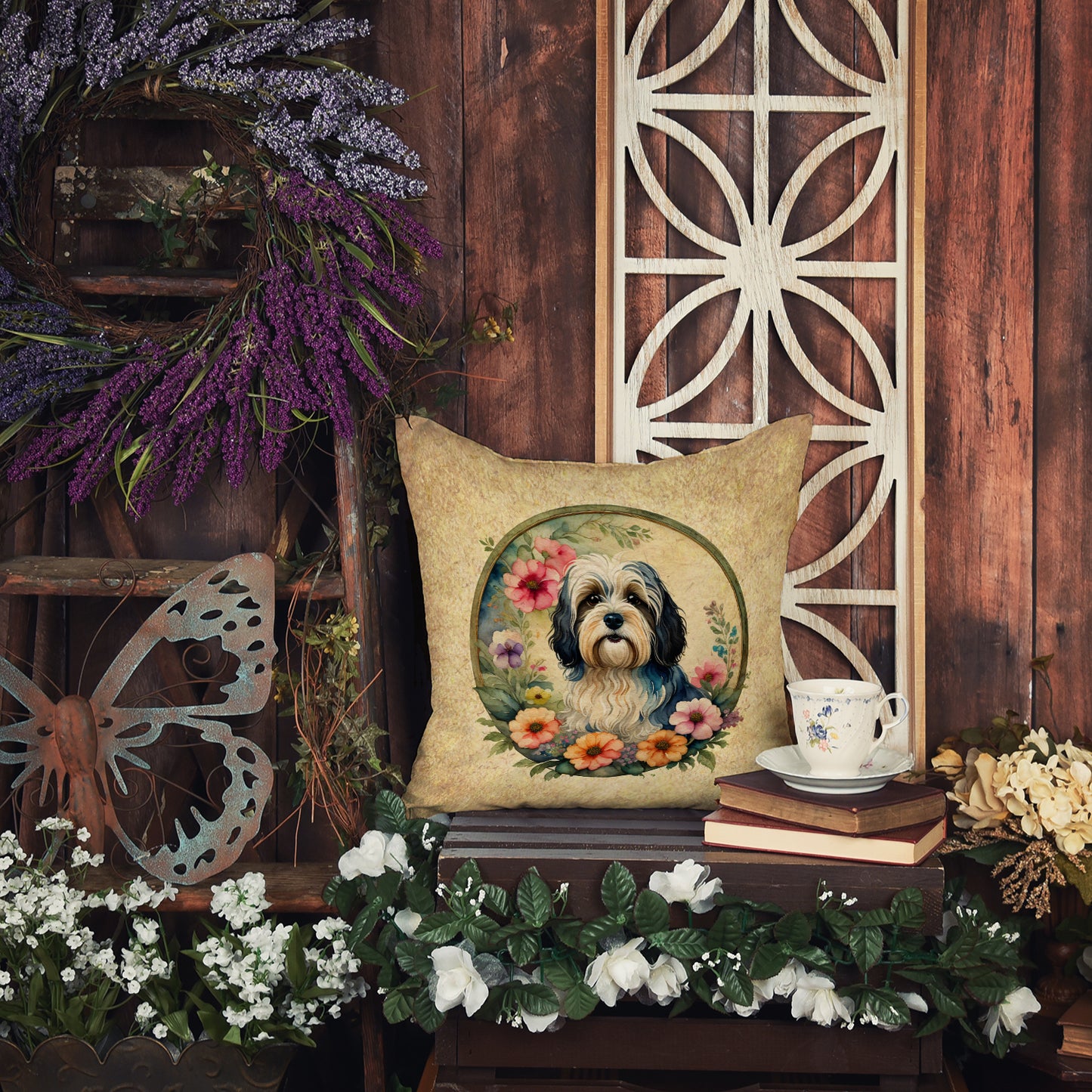 Havanese and Flowers Throw Pillow
