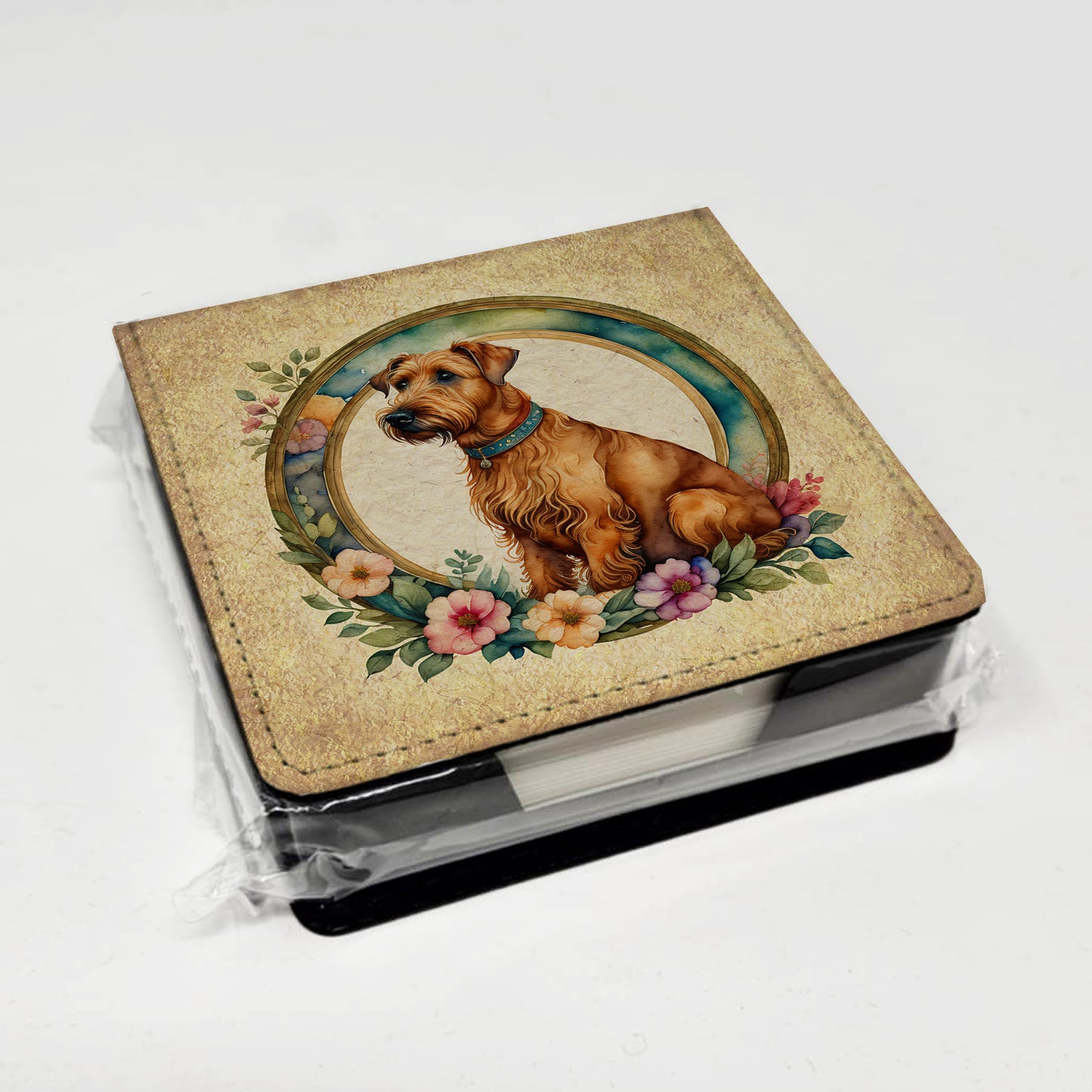 Irish Terrier and Flowers PU Leather Note Paper Holder