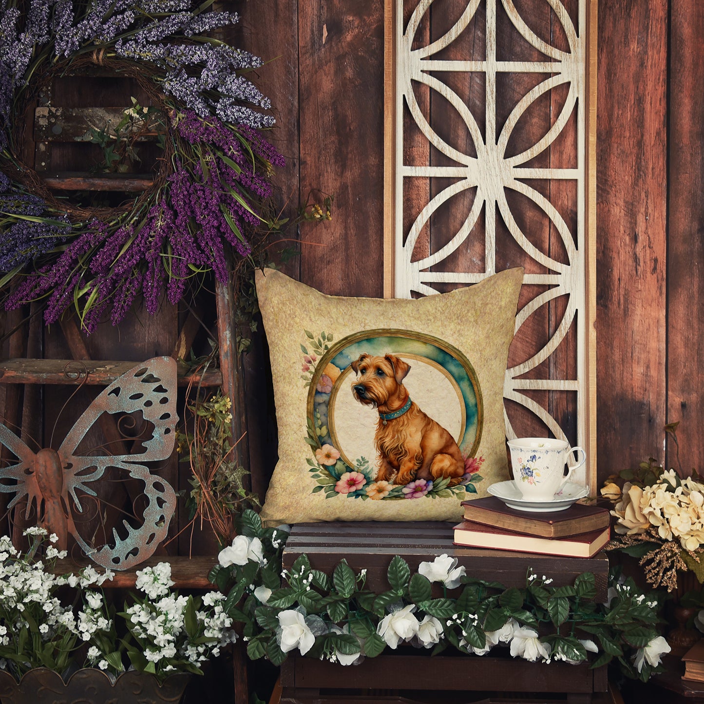 Irish Terrier and Flowers Throw Pillow