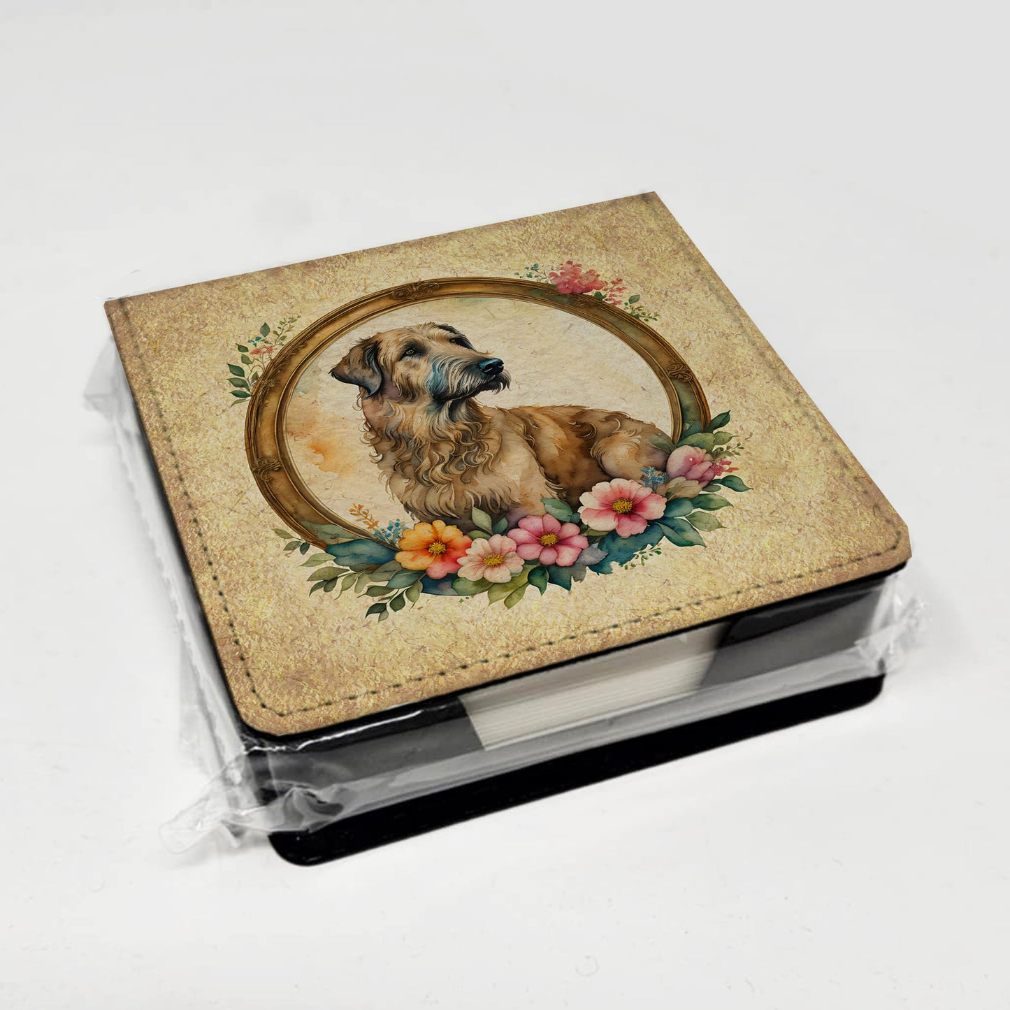 Irish Wolfhound and Flowers PU Leather Note Paper Holder