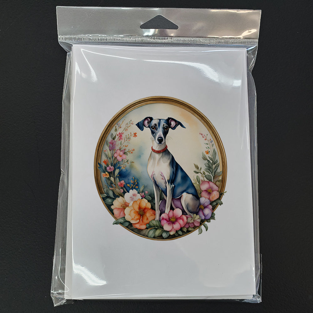 Italian Greyhound and Flowers Greeting Cards Pack of 8