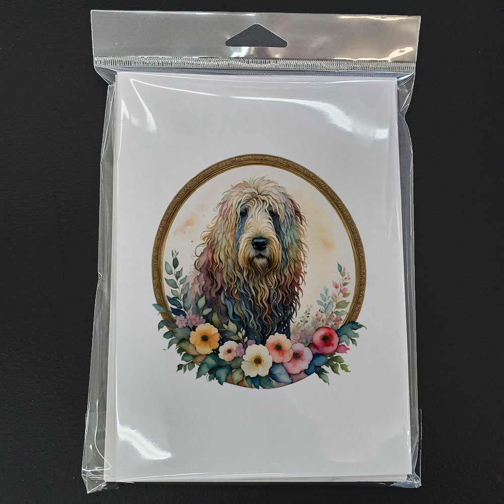 Komondor and Flowers Greeting Cards Pack of 8
