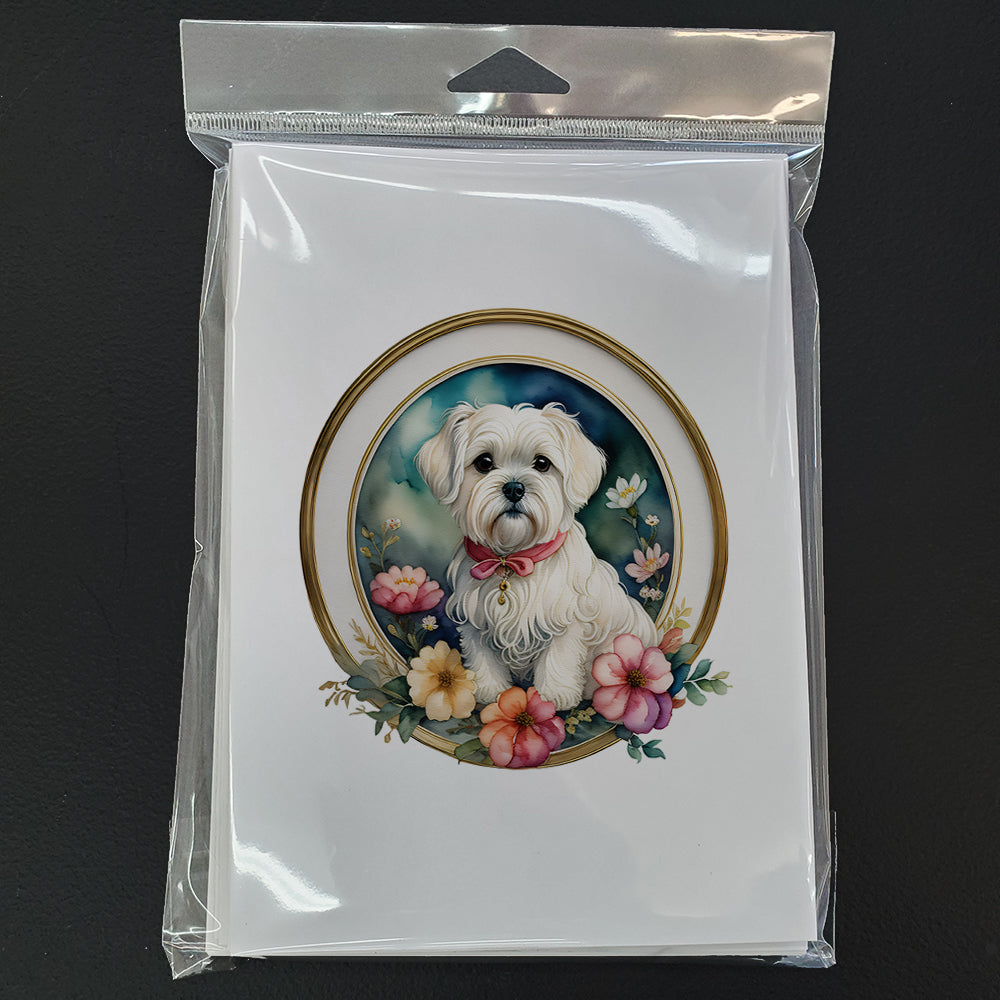 Maltese and Flowers Greeting Cards Pack of 8