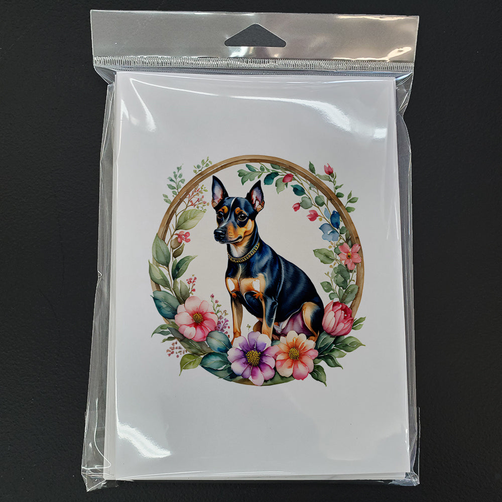 Miniature Pinscher and Flowers Greeting Cards Pack of 8
