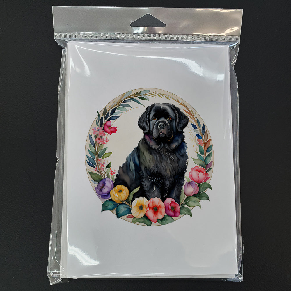 Newfoundland and Flowers Greeting Cards Pack of 8
