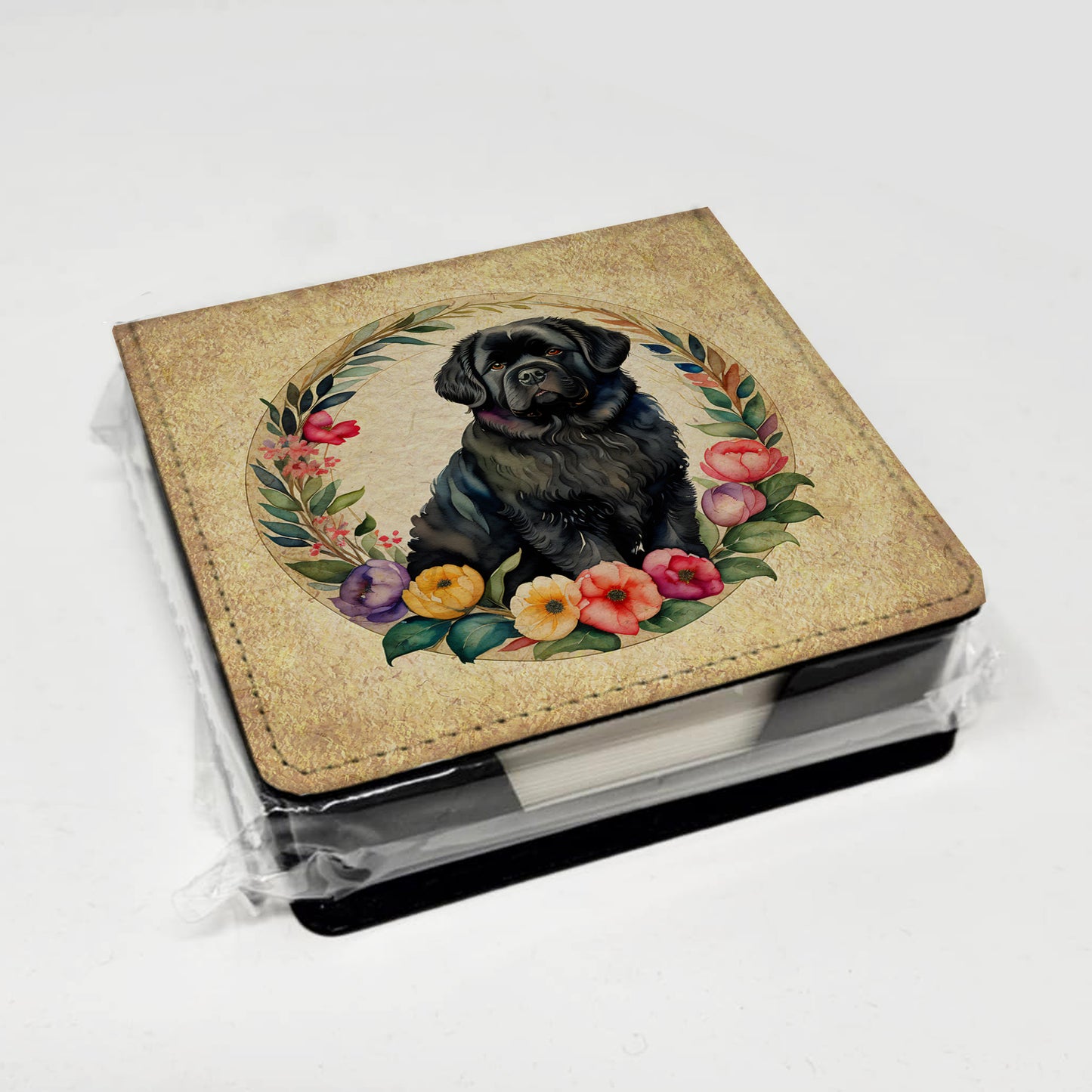 Newfoundland and Flowers PU Leather Note Paper Holder