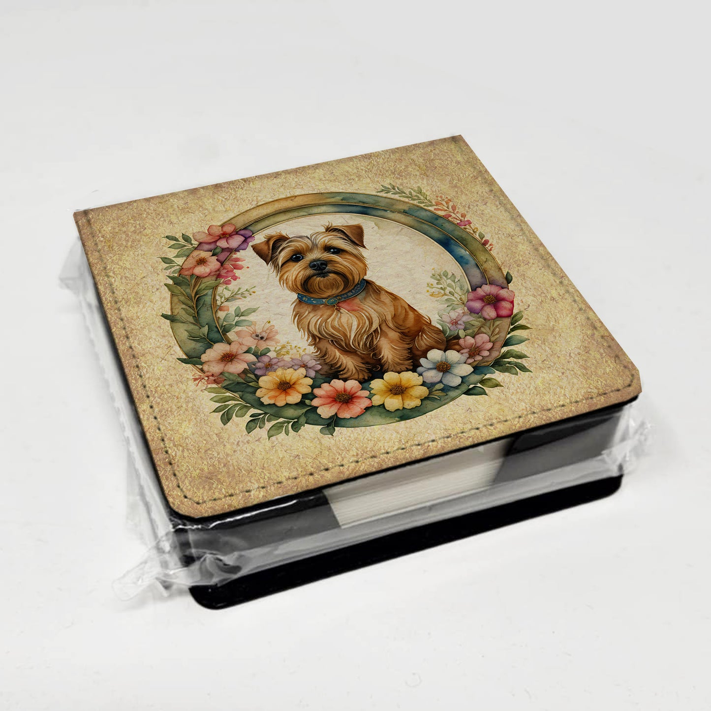 Norfolk Terrier and Flowers PU Leather Note Paper Holder