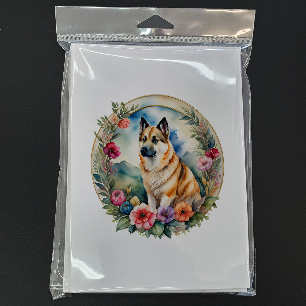 Norwegian Buhund and Flowers Greeting Cards Pack of 8