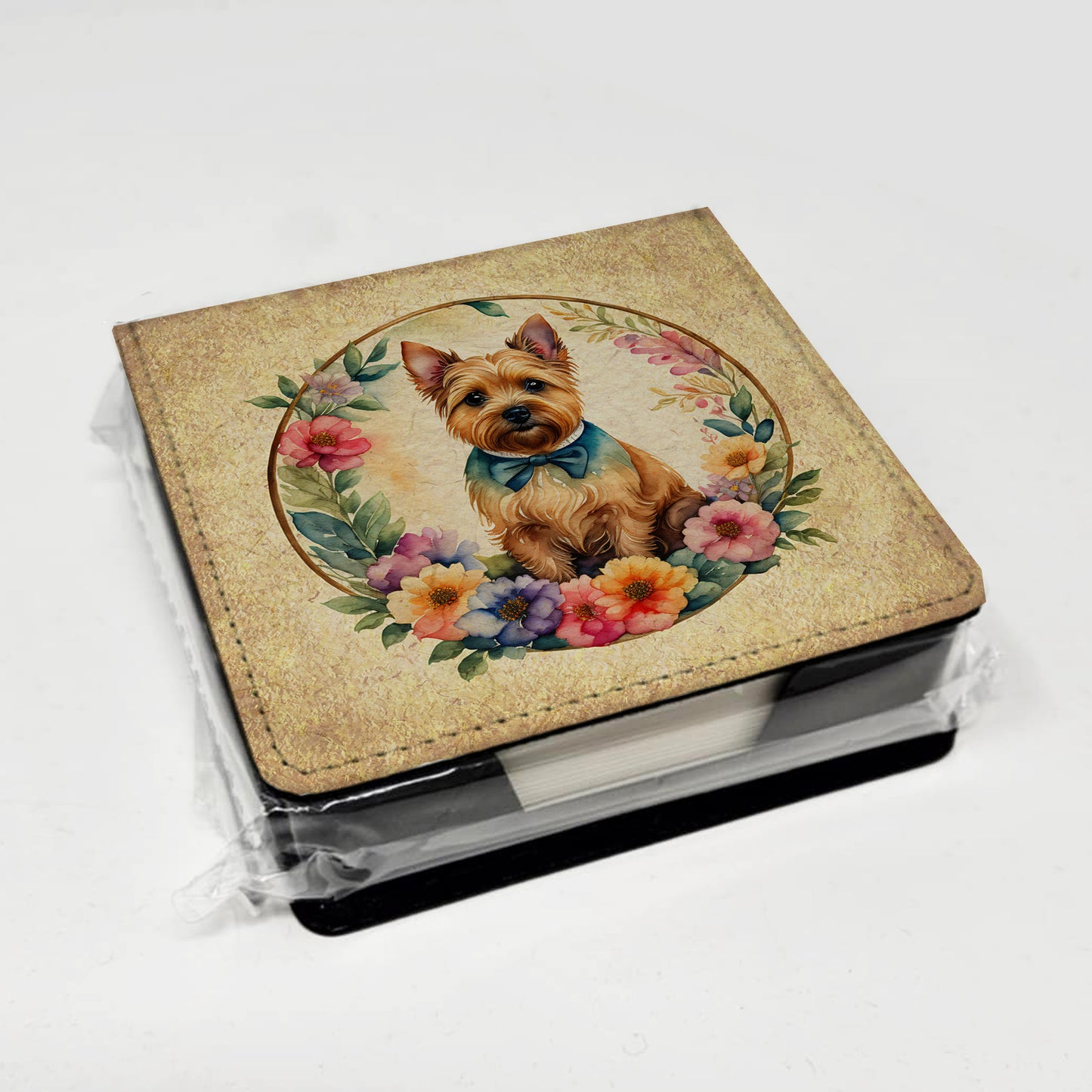 Norwich Terrier and Flowers PU Leather Note Paper Holder