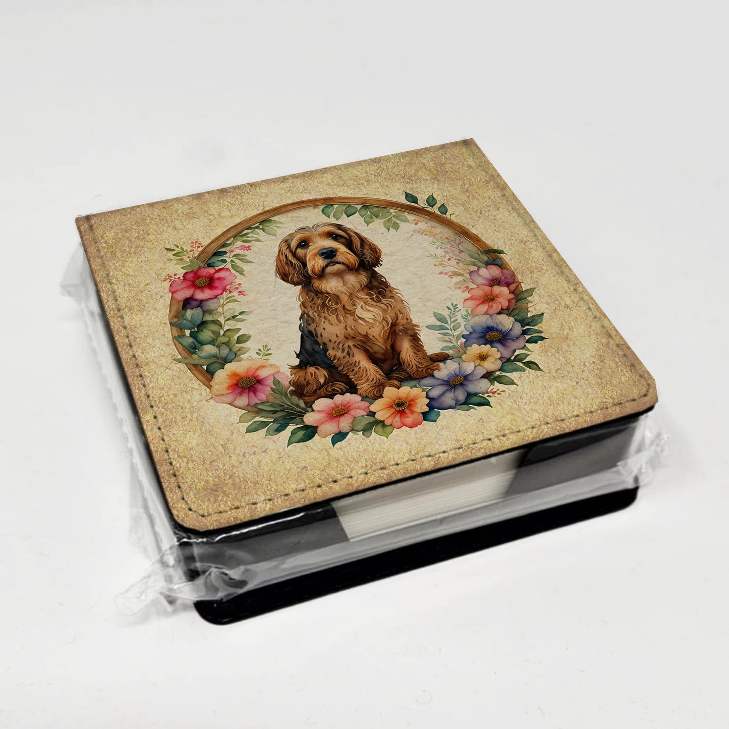 Otterhound and Flowers PU Leather Note Paper Holder