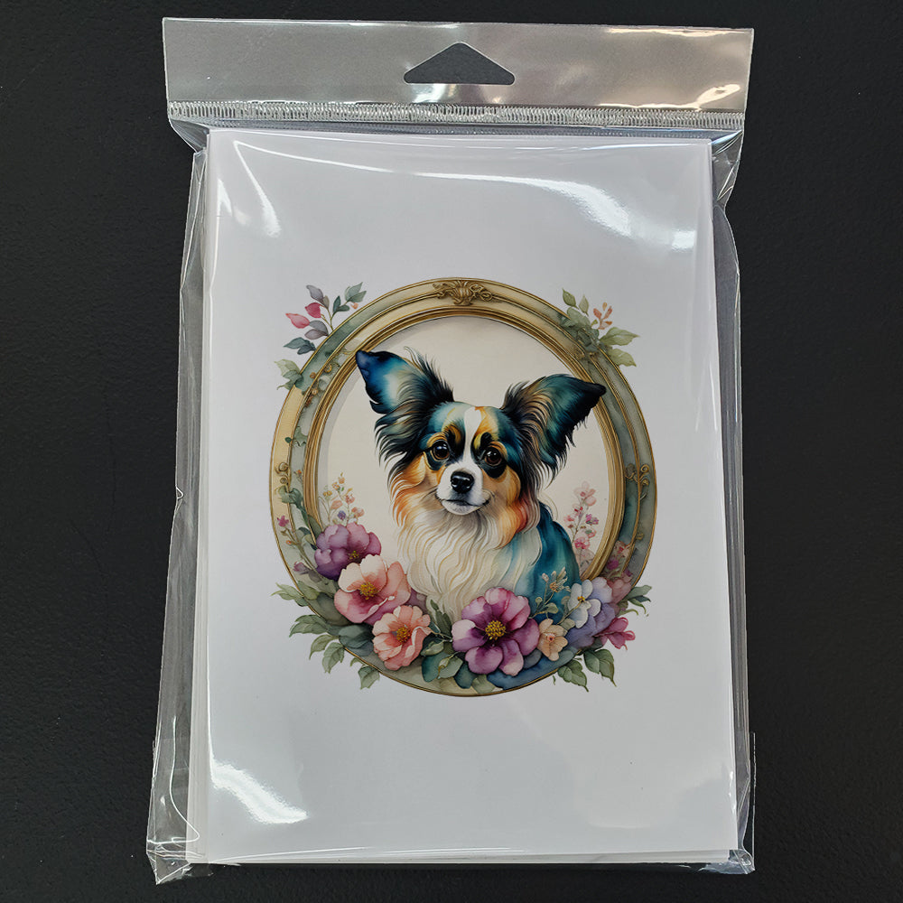 Papillon and Flowers Greeting Cards Pack of 8