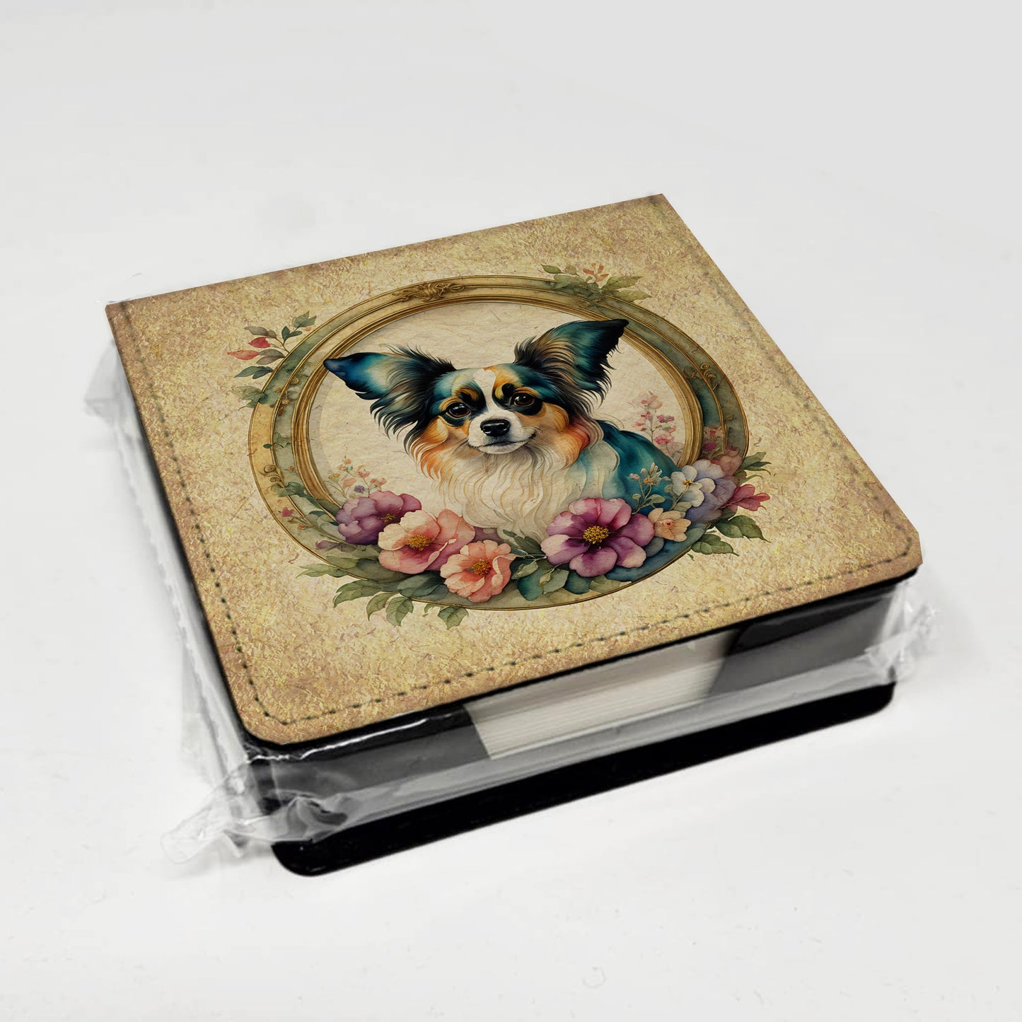 Papillon and Flowers PU Leather Note Paper Holder