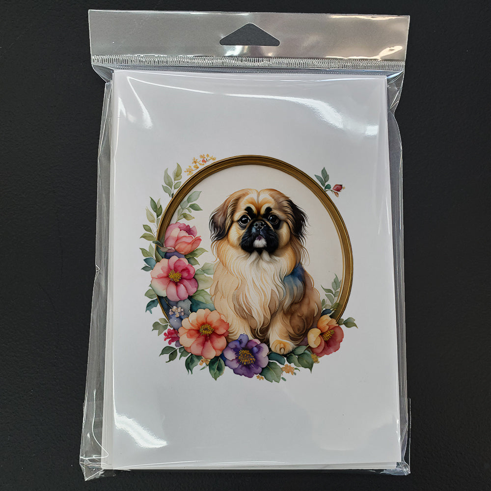 Pekingese and Flowers Greeting Cards Pack of 8