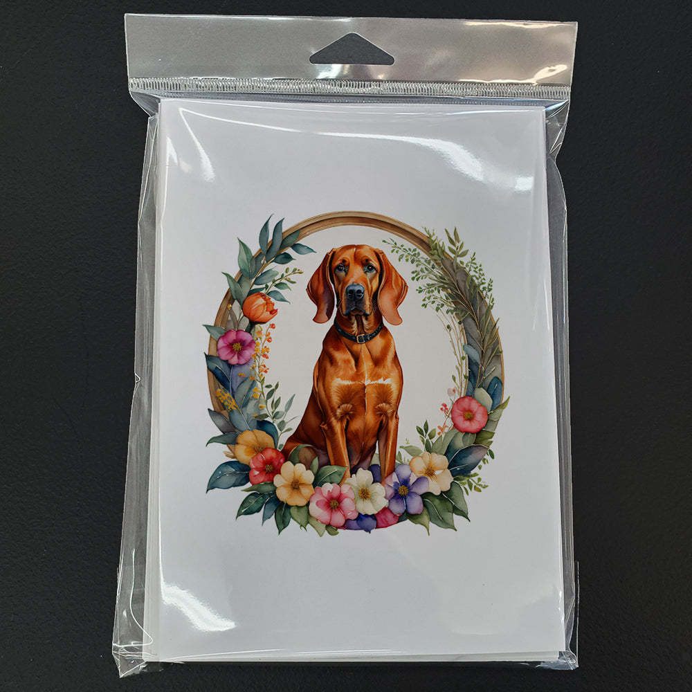 Redbone Coonhound and Flowers Greeting Cards Pack of 8