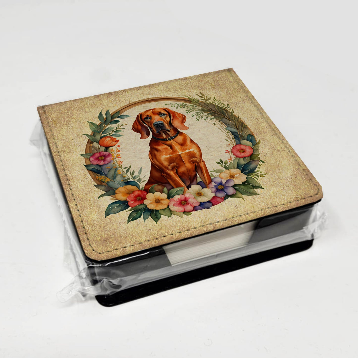 Redbone Coonhound and Flowers PU Leather Note Paper Holder