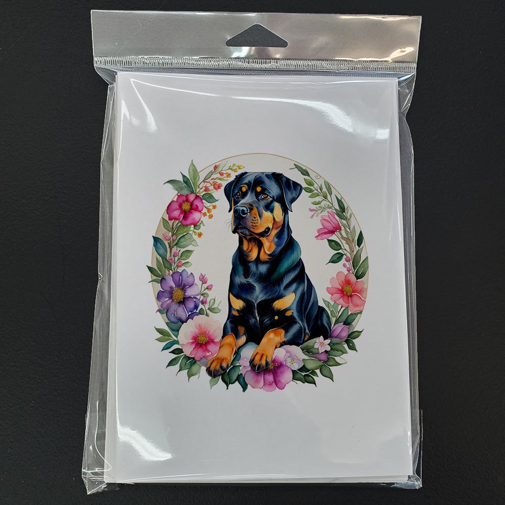 Rottweiler and Flowers Greeting Cards Pack of 8
