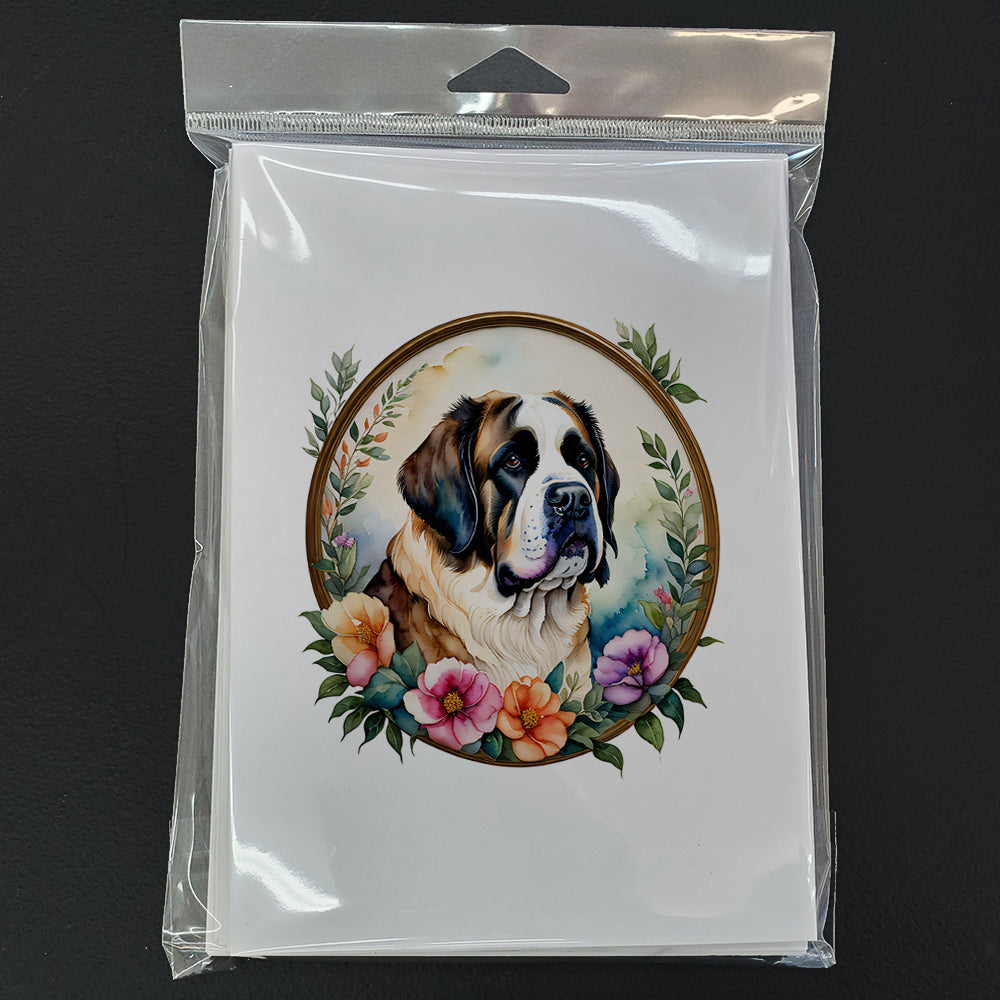 Saint Bernard and Flowers Greeting Cards Pack of 8