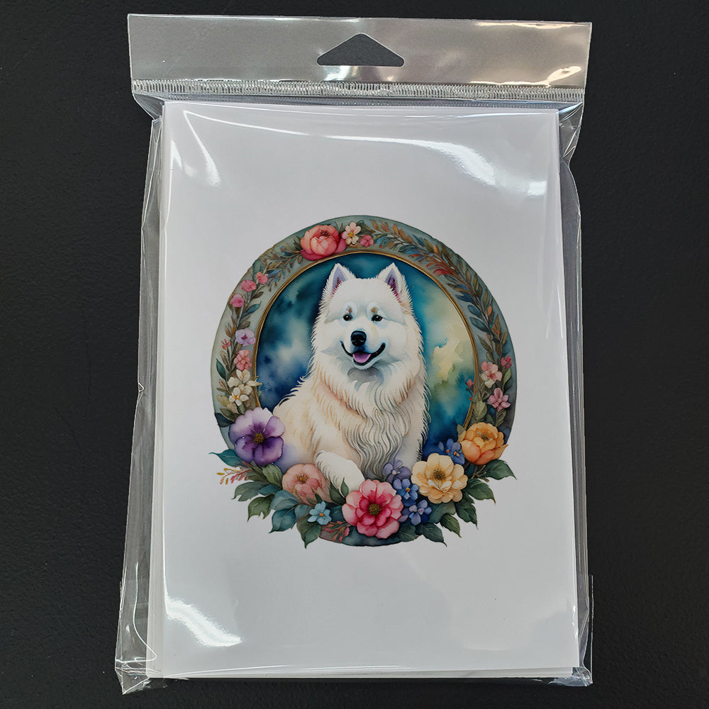 Samoyed and Flowers Greeting Cards Pack of 8