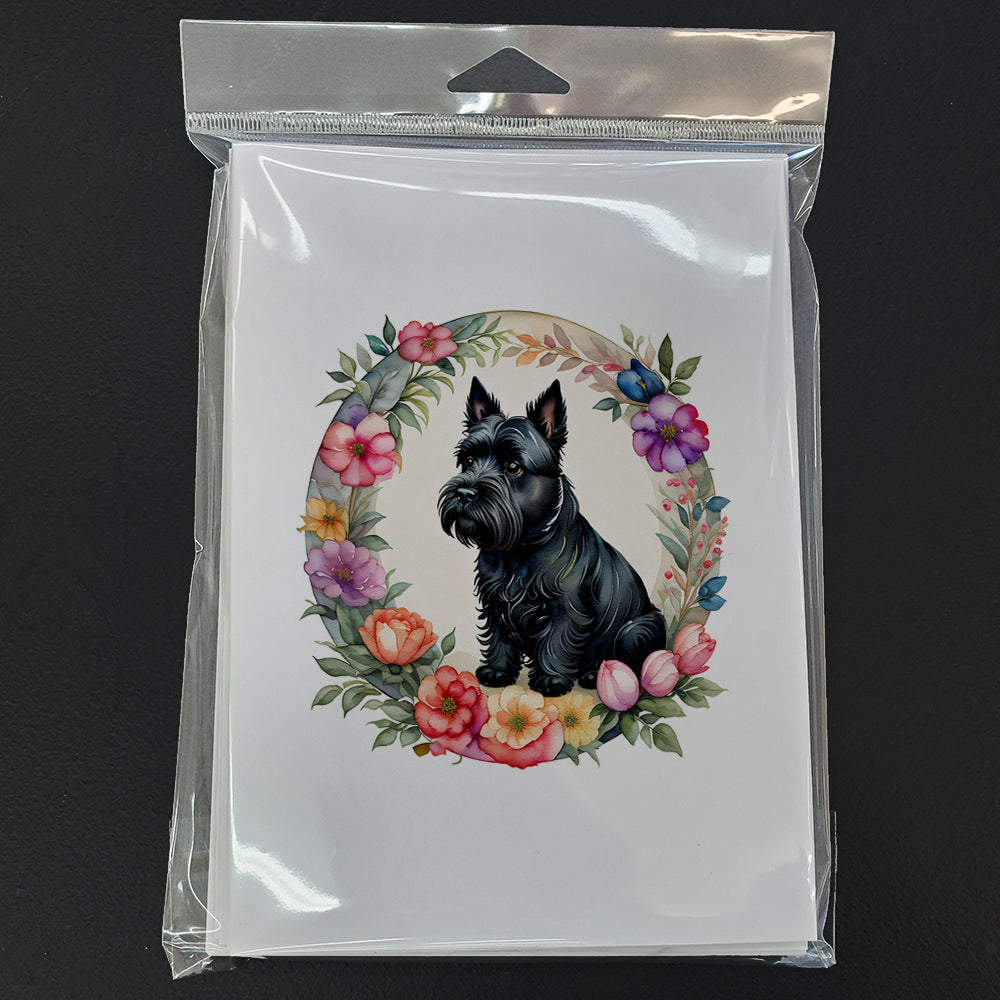 Scottish Terrier and Flowers Greeting Cards Pack of 8