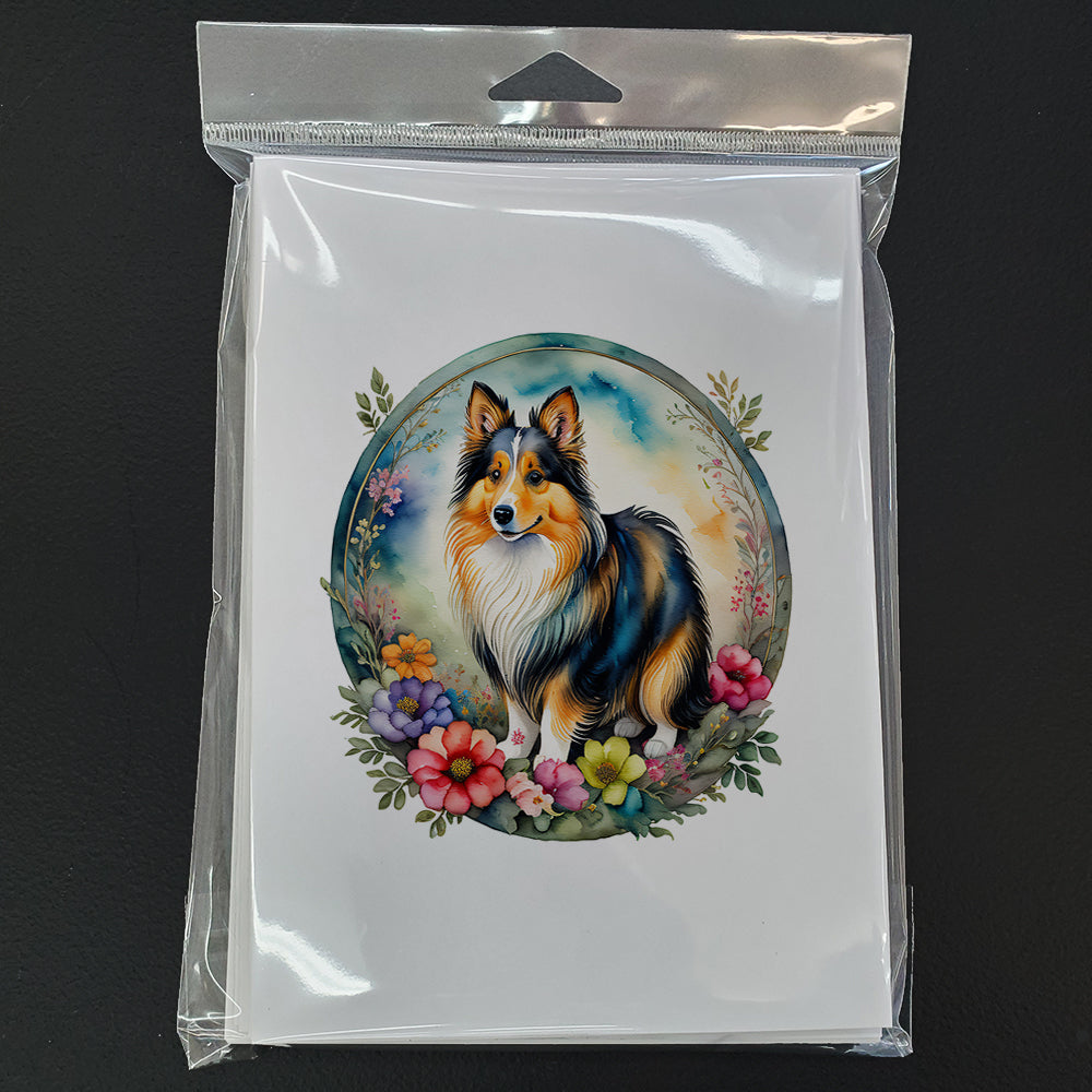 Sheltie and Flowers Greeting Cards Pack of 8