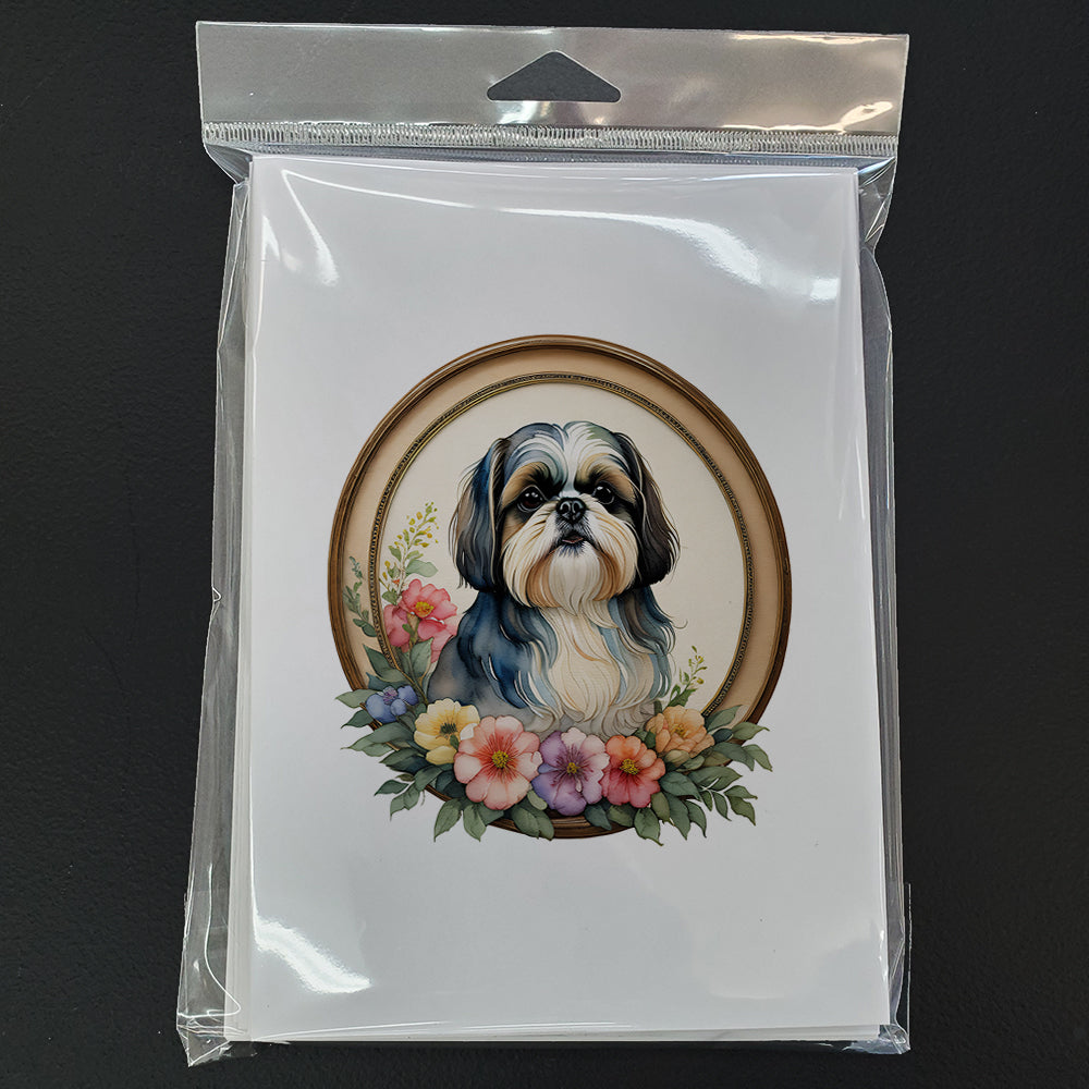 Shih Tzu and Flowers Greeting Cards Pack of 8