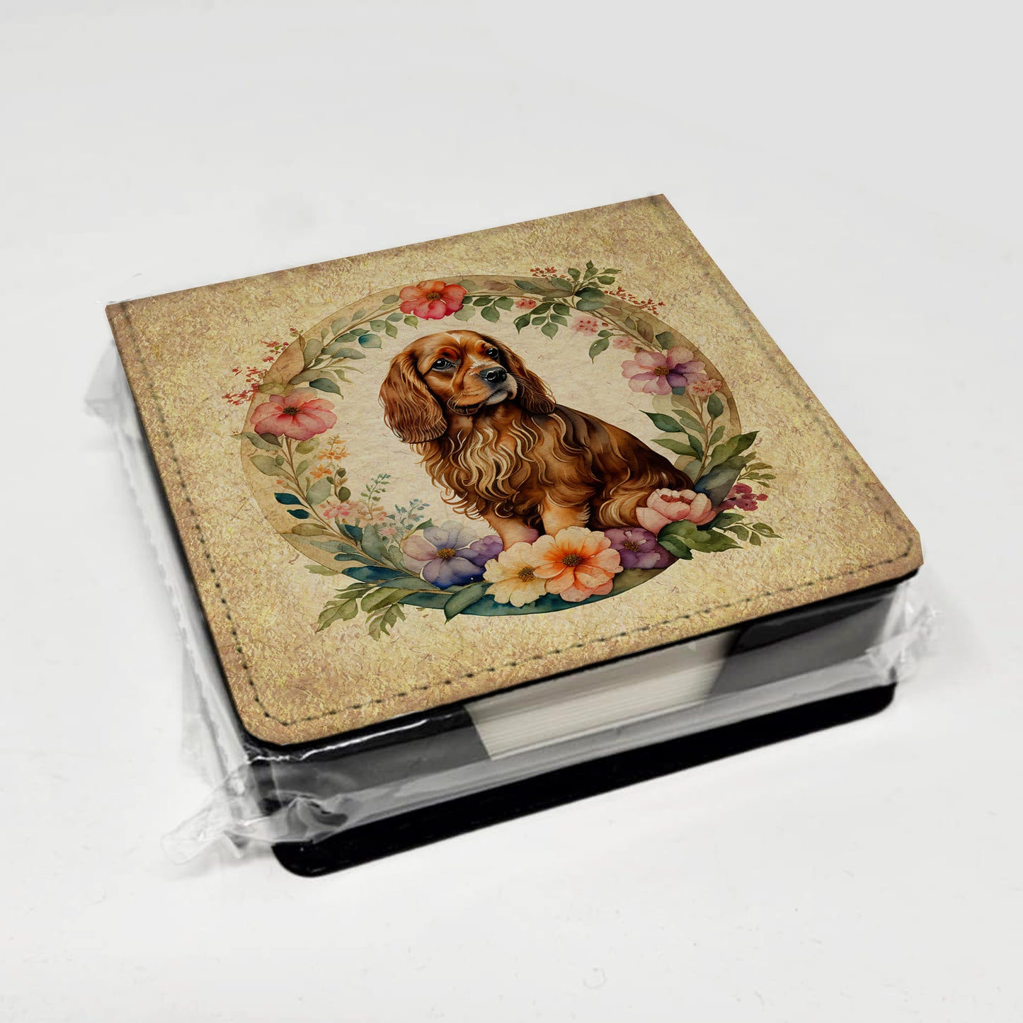 Sussex Spaniel and Flowers PU Leather Note Paper Holder