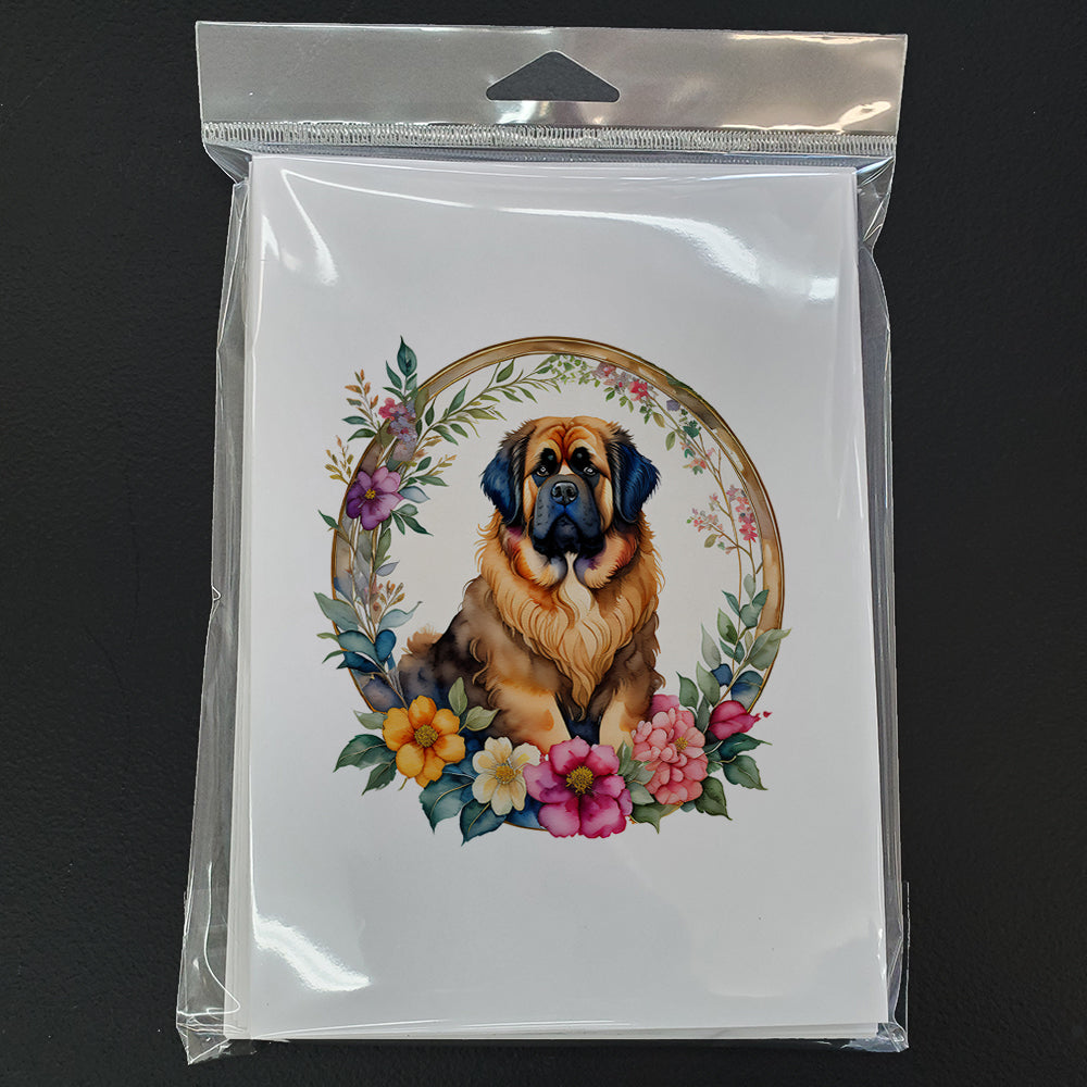Tibetan Mastiff and Flowers Greeting Cards Pack of 8