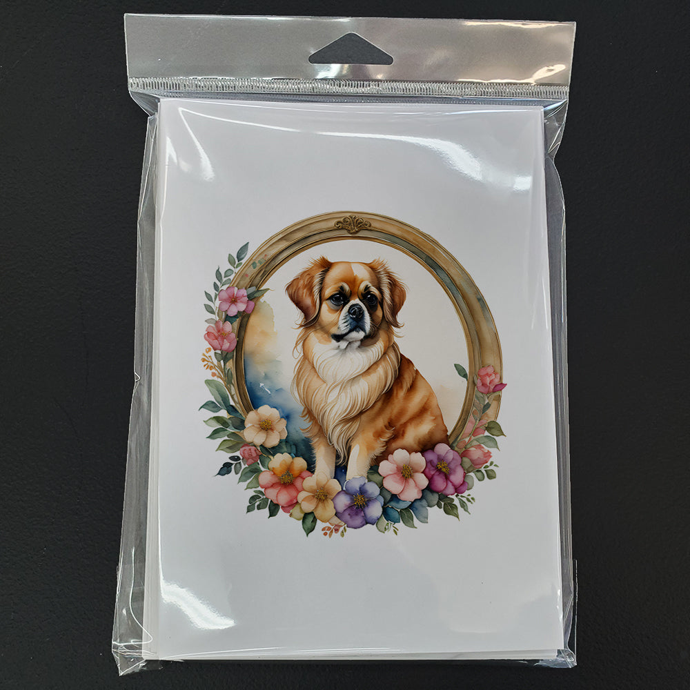 Tibetan Spaniel and Flowers Greeting Cards Pack of 8
