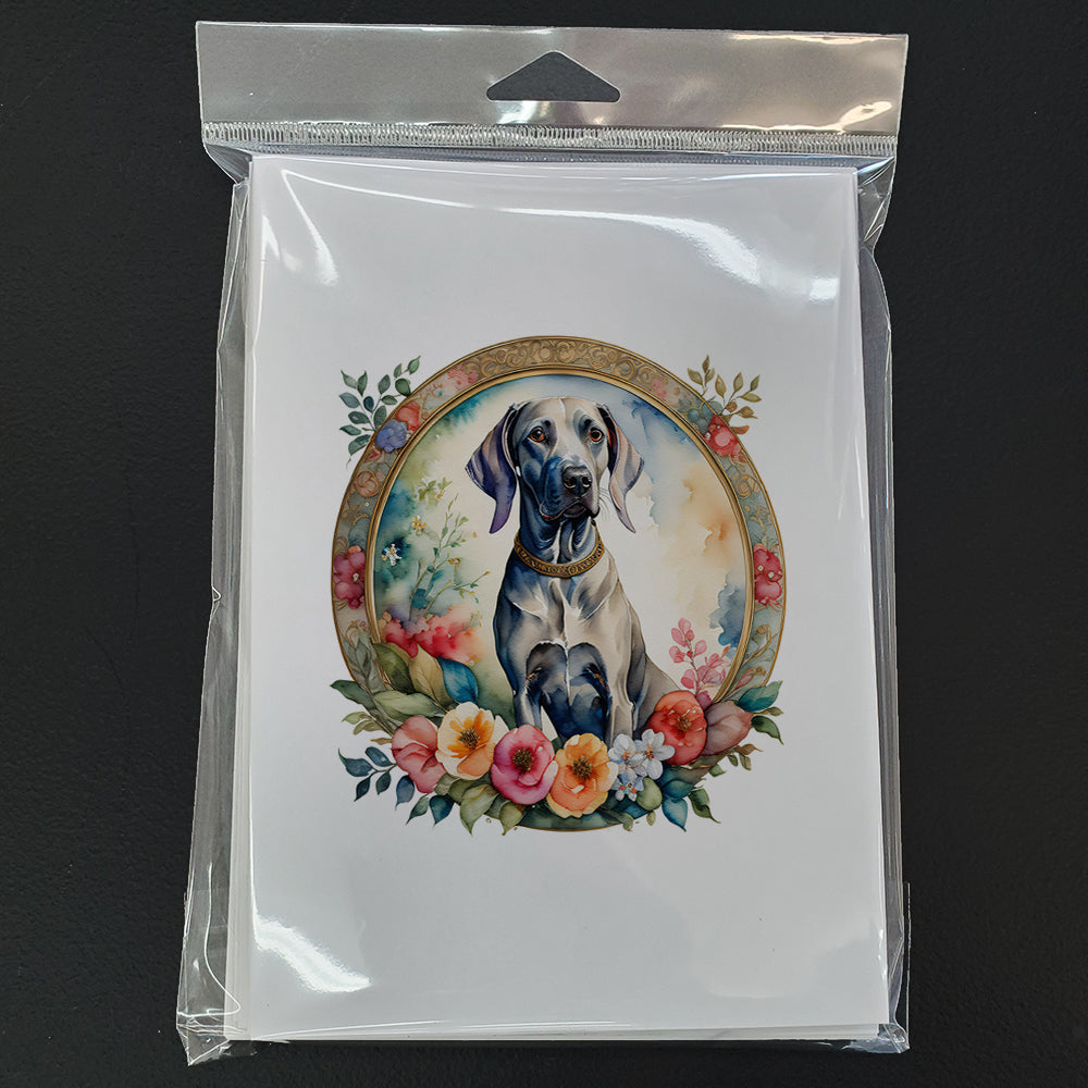 Weimaraner and Flowers Greeting Cards Pack of 8