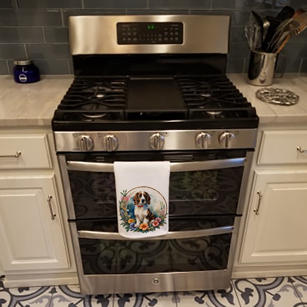 Welsh Springer Spaniel and Flowers Kitchen Towel Set of 2