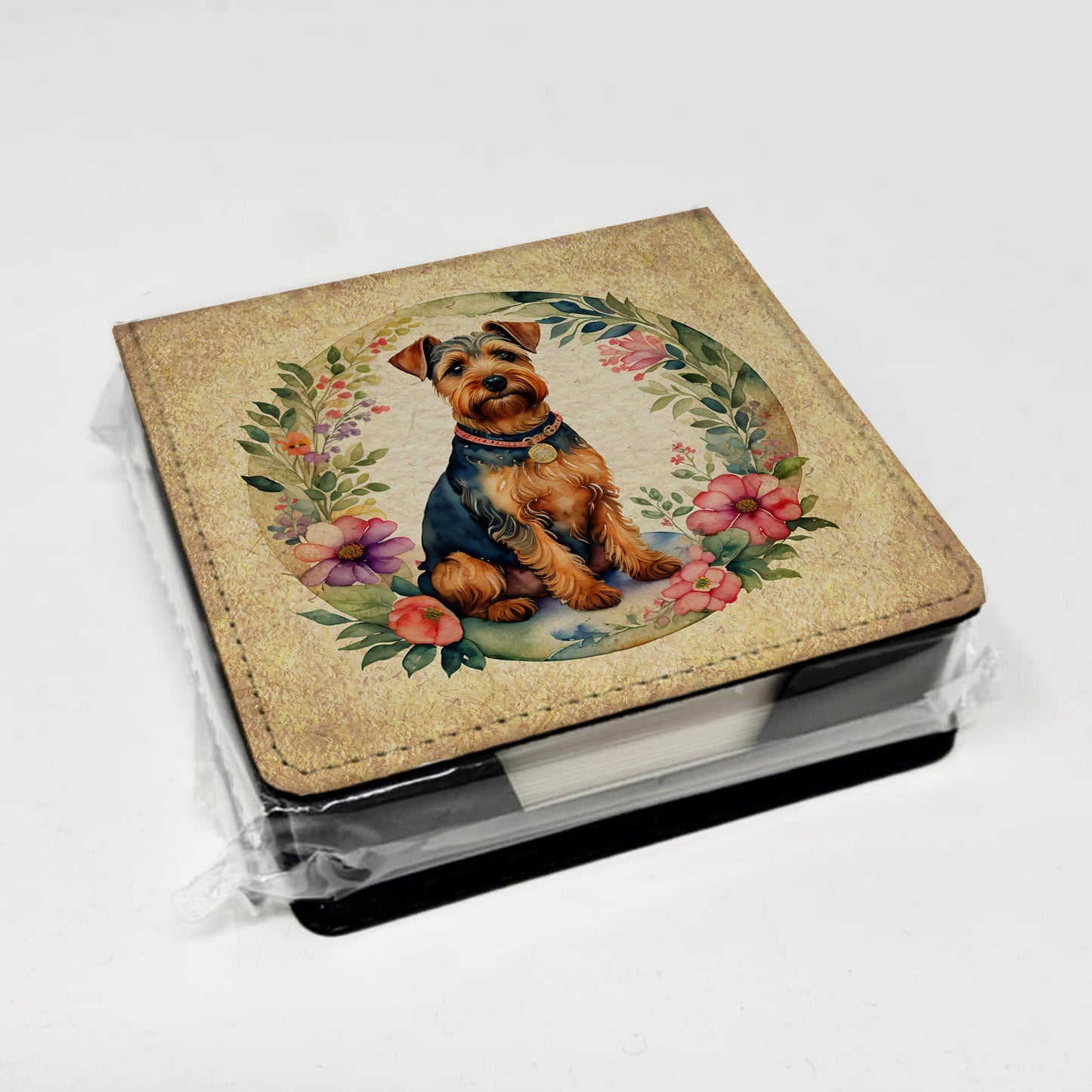 Welsh Terrier and Flowers PU Leather Note Paper Holder