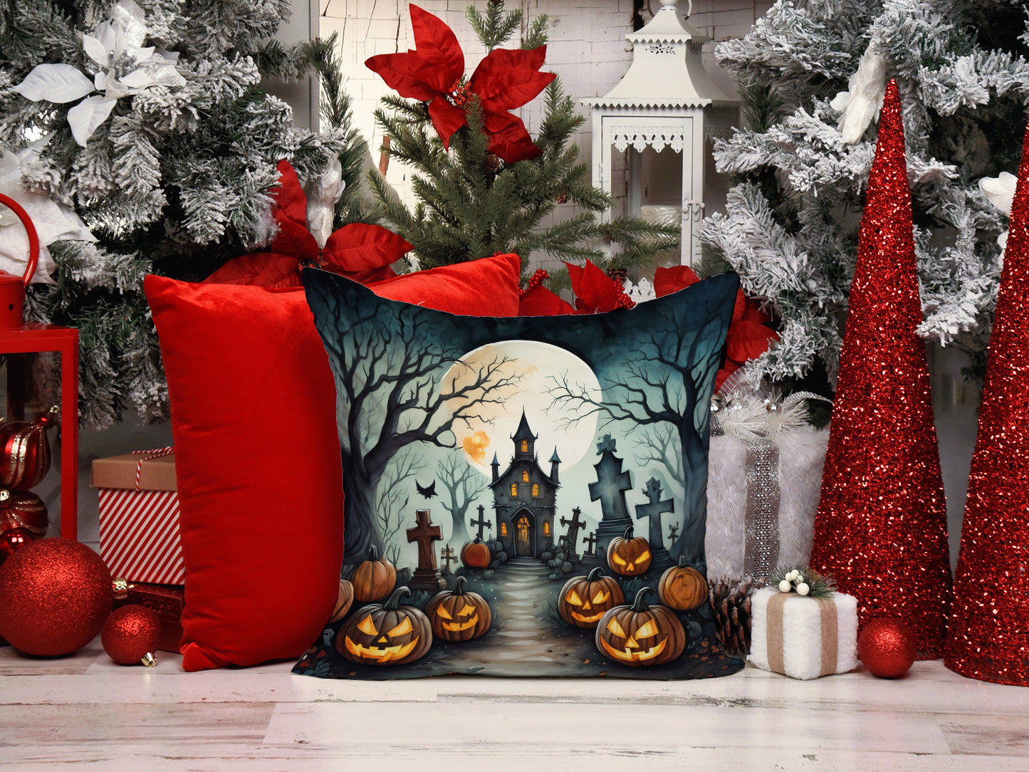 Graveyard Spooky Halloween Throw Pillow