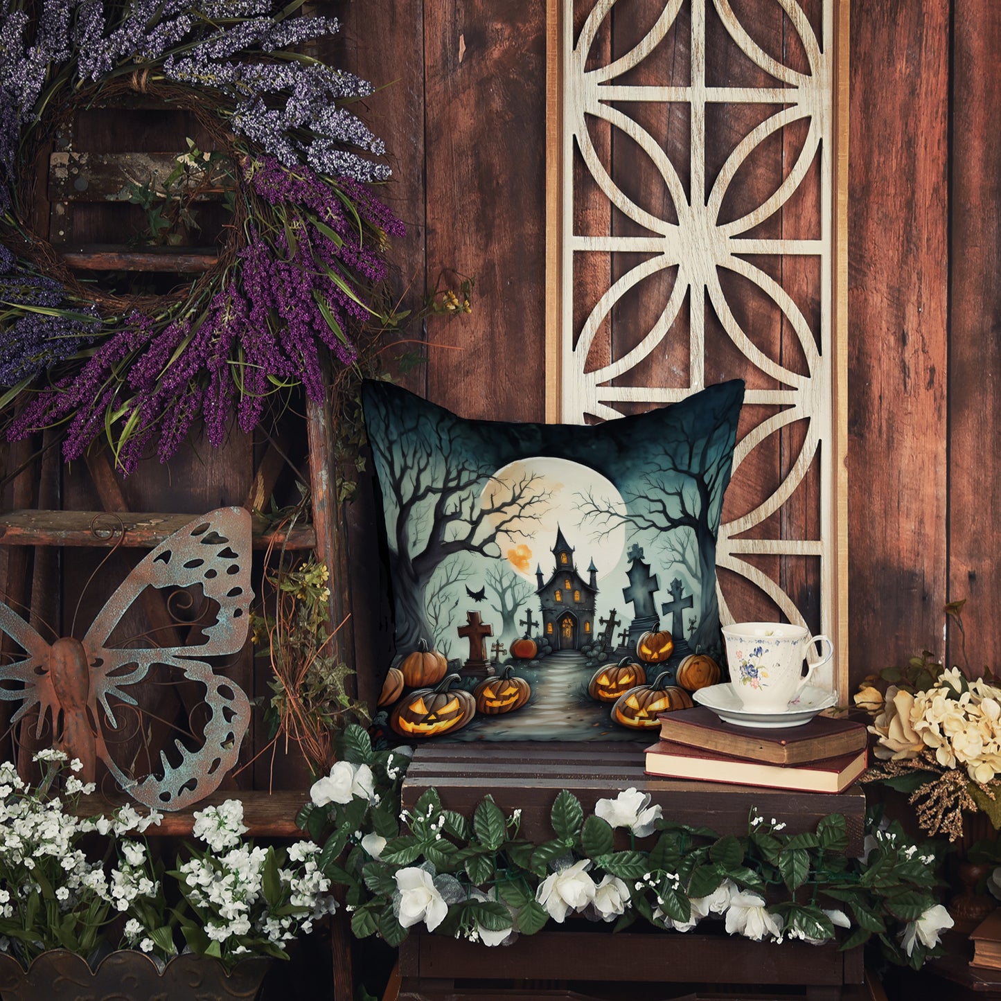 Graveyard Spooky Halloween Throw Pillow