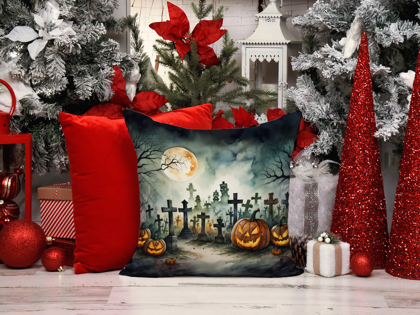 Graveyard Spooky Halloween Throw Pillow